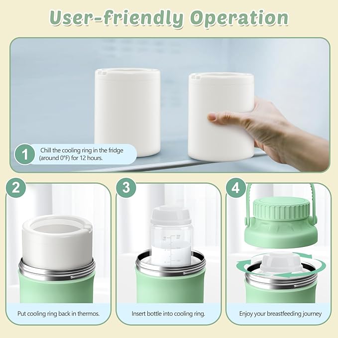 22oz Portable Breastmilk Cooler Bottle, Stainless Steel Breast Milk Chiller, 360° Total Cooling for 24 Hours, Stainless Steel Cooler with 2pcs Baby Bottles for Breastmilk Storage