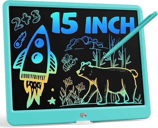 Bravokids 15 Inch LCD Writing Tablet for 3 Year Olds - Electronic Drawing Pad and Doodle Board as Educational Birthday Gifts for Girls and Boys (Blue)