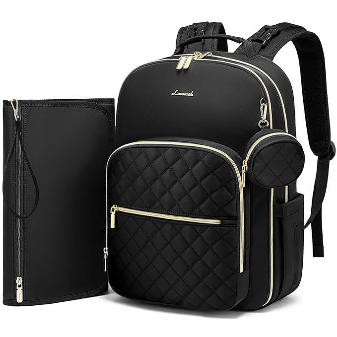 LOVEVOOK Diaper Bag Backpack, Quilted Baby Bag with Changing Pad & Pacifier Holder, Waterproof Travel Diaper Bags for Baby Boys Girls, Stylish and Large Capacity, Lozenge-Black