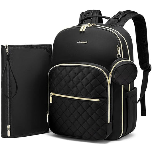 LOVEVOOK Diaper Bag Backpack, Quilted Baby Bag with Changing Pad & Pacifier Holder, Waterproof Travel Diaper Bags for Baby Boys Girls, Stylish and Large Capacity, Lozenge-Black