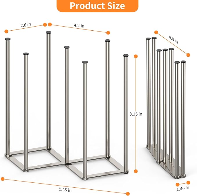 Foldable Bottle Drying Rack, Baby Bottle Drying Rack, Collapsible Cup Draining Holder, Retractable Reusable Storage Bag Dryer with Non-Slip Bottom - Stainless Steels (Silver)