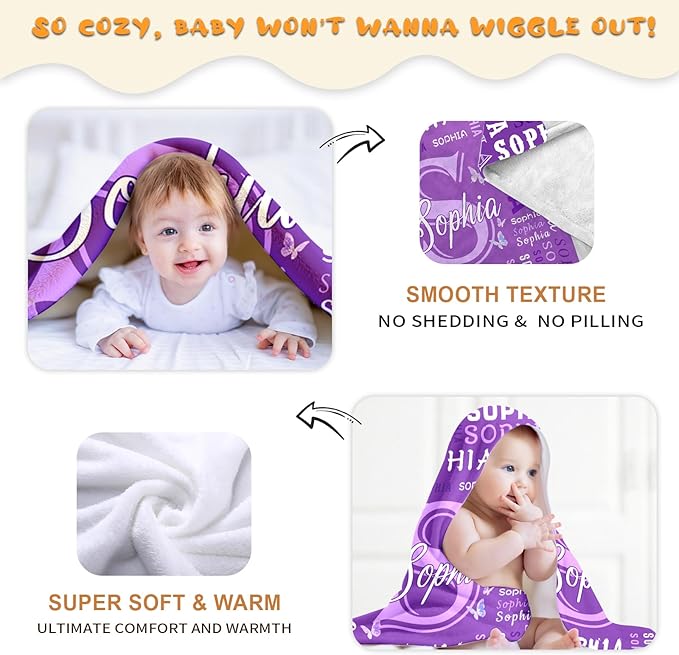 Ship Next Day, Custom Blanket with Name - Printed in USA, Personalized Baby Blankets for Girls, Ultra-Soft Cozy Fleece Blankets, Christmas Birthday Gifts for Boys & Girls Kids Teen Girl