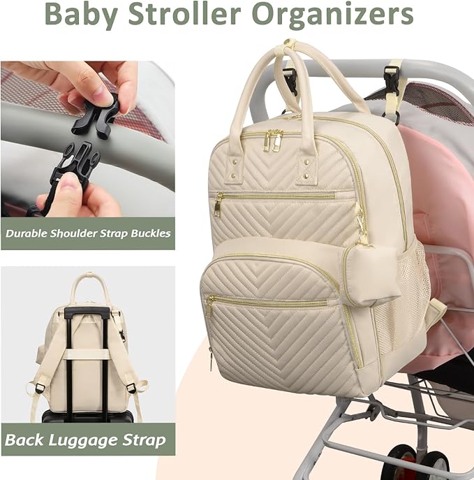 Diaper Bag Backpack,Baby Essentials Diapers Bag with Pacifier Case,Multipurpose Stylish Large Capacity Travel Backpack for Baby Girl/Boy(L-Beige)