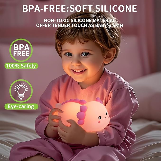 Axolotl Silicone Nursery Night Light, Dimmable LED Animal Lamp with Timer,Cute Gifts Rechargeable Bedroom Bedside Lamp with Touch Sensor Toy for Kids (Axolotl B)