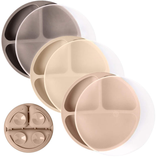 WeeSprout Suction Plates with Lids for Babies & Toddlers - 100% Silicone, Dinnerware Stays Put, Divided Design for Picky Eaters, Microwave & Dishwasher Friendly, 3 Pack