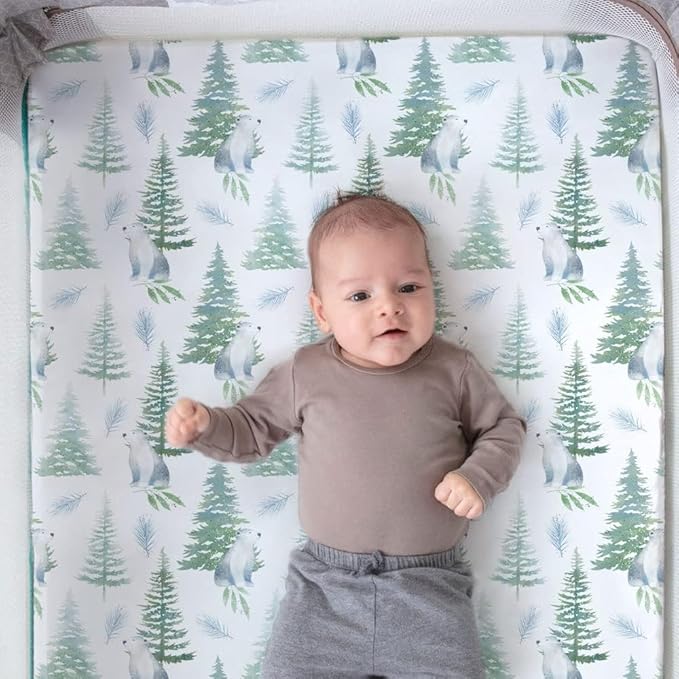 Pack n Play Sheets, BROLEX 2 Pack Mini Crib Sheets,Stretchy Portable Fitted Playard Sheet Set, Convertible Playard Mattress Cover,Ultra Soft Breathable Material,Brown & Polar Bears