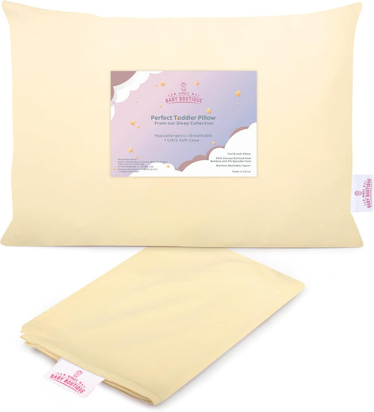 Creamy Yellow - Kona's Perfect Toddler Pillow with Softest Toddler Pillowcase - 13 x 18 inch Toddler Pillow - Toddler Pillow 2 Year Old, Toddler Pillow 3 Year Old
