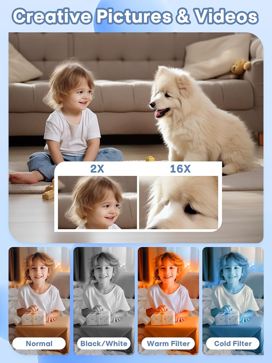 Digital Camera, 44MP Full HD 1080P Point and Shoot Camera with 64GB Card, Anti Shake 16X Zoom Compact Volg Cameras, Portable Small Camara Gift for Kids, Ages Teen Girl Boy - Black