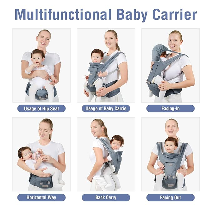 Baby Carrier Newborn to Toddler Baby Carriers with Seat Infant Baby Holder Backpack Baby Carriers Front and Back for Carrying and Hiking (Blue-Grey)