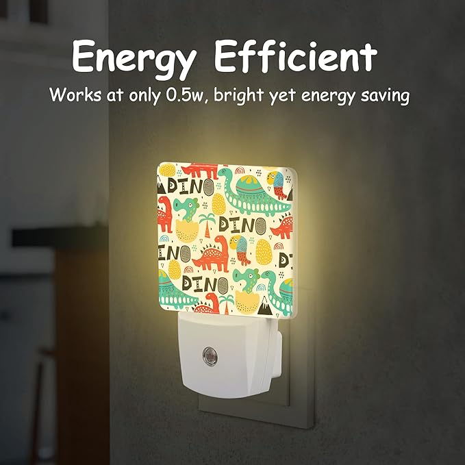 Funny Cartoon Dinosaurs Night Light for Kids Girls Boys,Colorful Dino LED Night Light Plug into Wall with Dusk to Dawn Sensor for Room Decor,Hallway,Kitchen,Bathroom,Nursery,Stairs