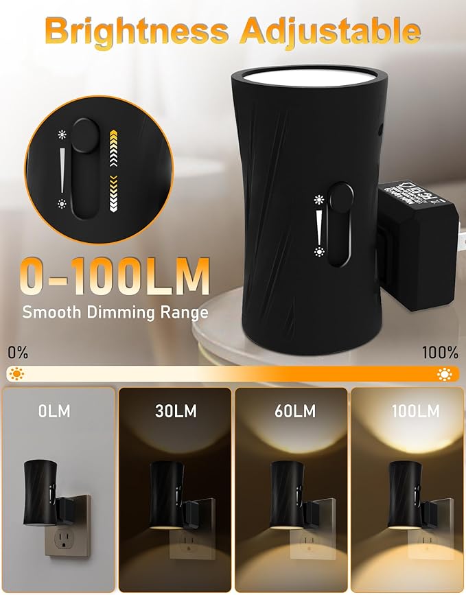 LED Plug in Night Light, Night Lights Plug into Wall with Light Sensor, 3000K/5000K Light Switch, 0-100LM Adjustable Brightness Wall Light, Dimmable Night Light for Hallway Bedroom Stairway, 2 Pack