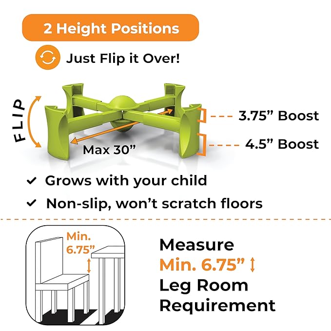 KABOOST Booster Seat for Kitchen Chair, Green - Goes Under The Chair - Portable Booster for Toddlers and Grown Ups