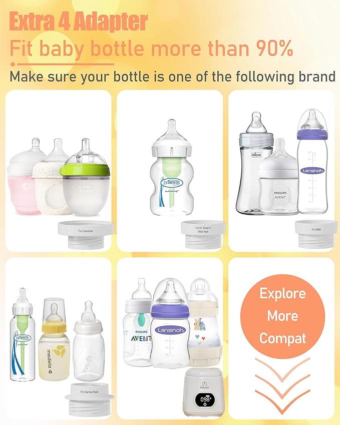 Portable Bottle Warmer, 100W Fast Heating, 13500mAh Cordless Baby Bottle Warmer with 4 Adapters & Temp Control, Travel Warmer for Breastmilk & Formula, Snow White