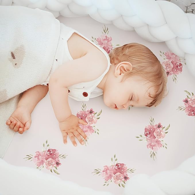 Floral Bassinet Sheets Girl 3 Pack, Breathable Cozy Fitted Mattress Sheet, Elastic Travel Bassinet Fashionable, Standard Cradle Safe Sheets for Baby Boy Girls 32" x 16"