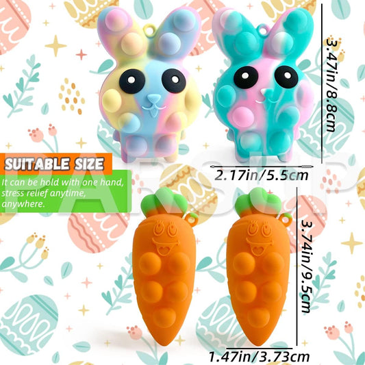 4PCS Easter Pop Stress Balls Fidget Toys, 3D Bunny + Carrot Push Bubble Sensory Balls Fidget Toy, Soft Silicone Squeeze Toys for Kids Adults Stress Relief Party Favors