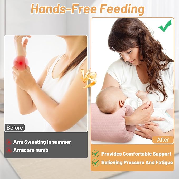 KAKIBLIN Baby Feeding Arm Pillow,Baby Nursing Arm Breastfeeding Pillows Support for Newborn Mom and Babies,Portable and Washable,Ergonomic Nursing Essentials, Travel Pillows for Newborn (Pink)