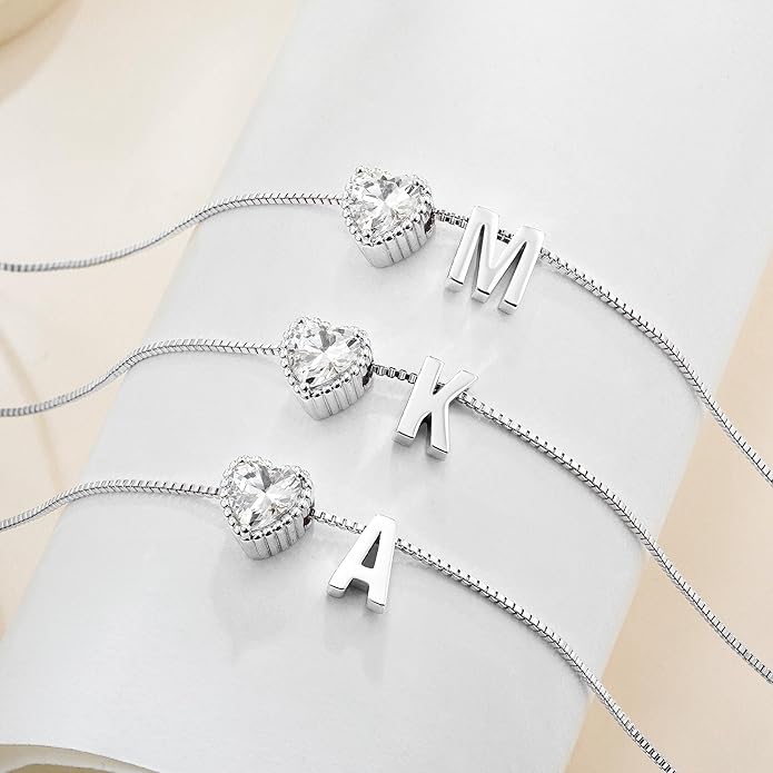 Christmas Gifts Gold/Silver Heart Initial Necklaces for Women Girls Teens Kids Non Tarnish 14k Gold Plated Letter Heart Zirconia Pendant Necklace Dainty Initial Name Necklace Jewelry for Women