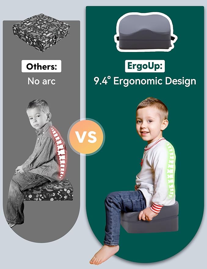 Babelio 2-in-1 Ergo-Designed Booster Seat for Kitchen Chair, Promote Proper Upright Posture, Toddler Booster Seat for Dining Table, Removable & Washable Cover, for 18 Months to 5 Years, Dark Grey