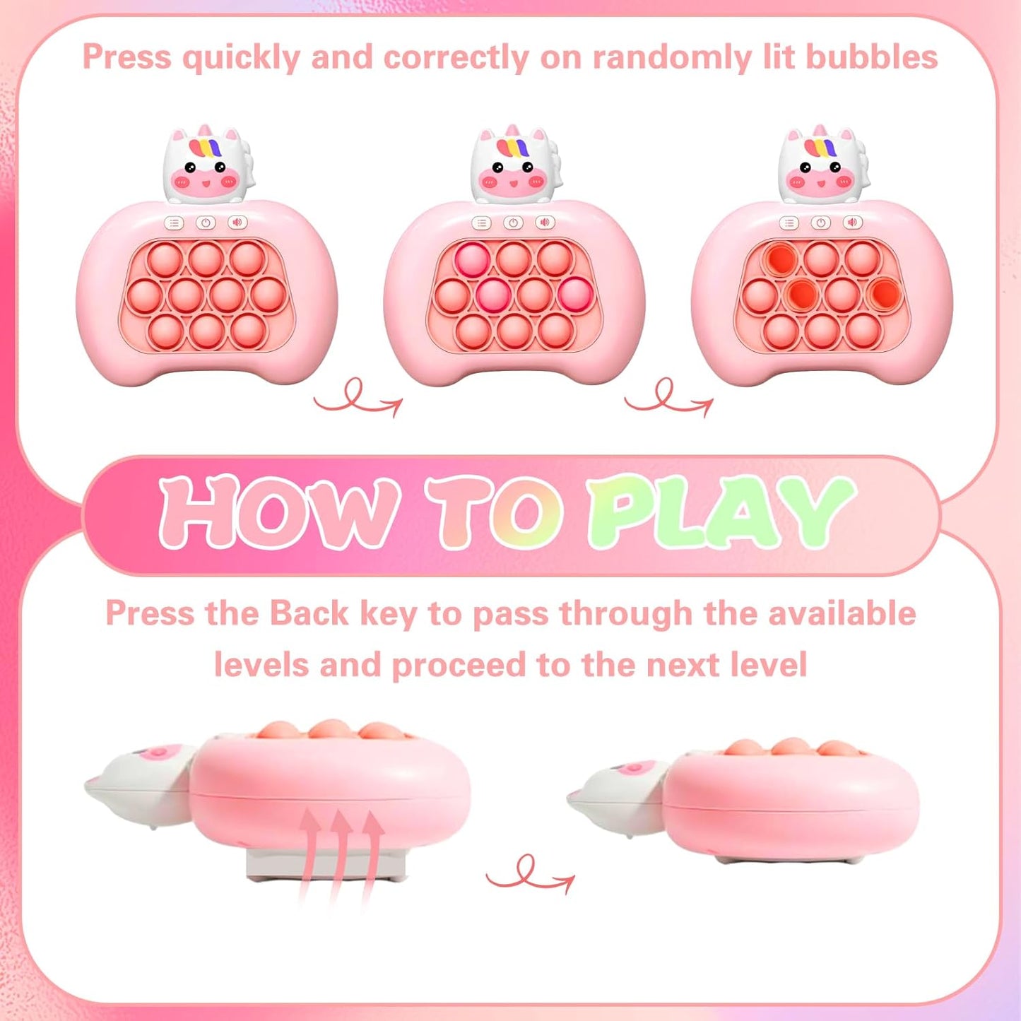 Fast Push Game,Sensory Toys Pop Game Machine,Handheld Fidget Console for Kids Adults, Birthday Gifts for Boys Girls-Pink