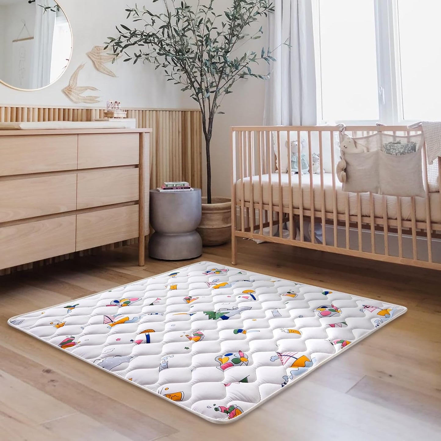 Vibe Bear High-Density Foam Baby Play Mat, 50x50 Inches Thicken One-Piece Comfortable and Soft Baby Playmat, Non Slip Washable Floor Mat for Infants, Toddlers