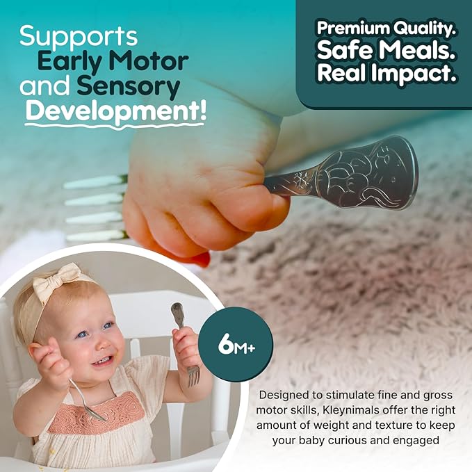 Kleynimals Arctic Friends Made in USA Baby Silverware – 100% Stainless Steel Baby Forks and Spoons, Non-Toxic, BPA-Free, Eco-Friendly, Dishwasher Safe – Safe Utensils for Babies & Toddlers