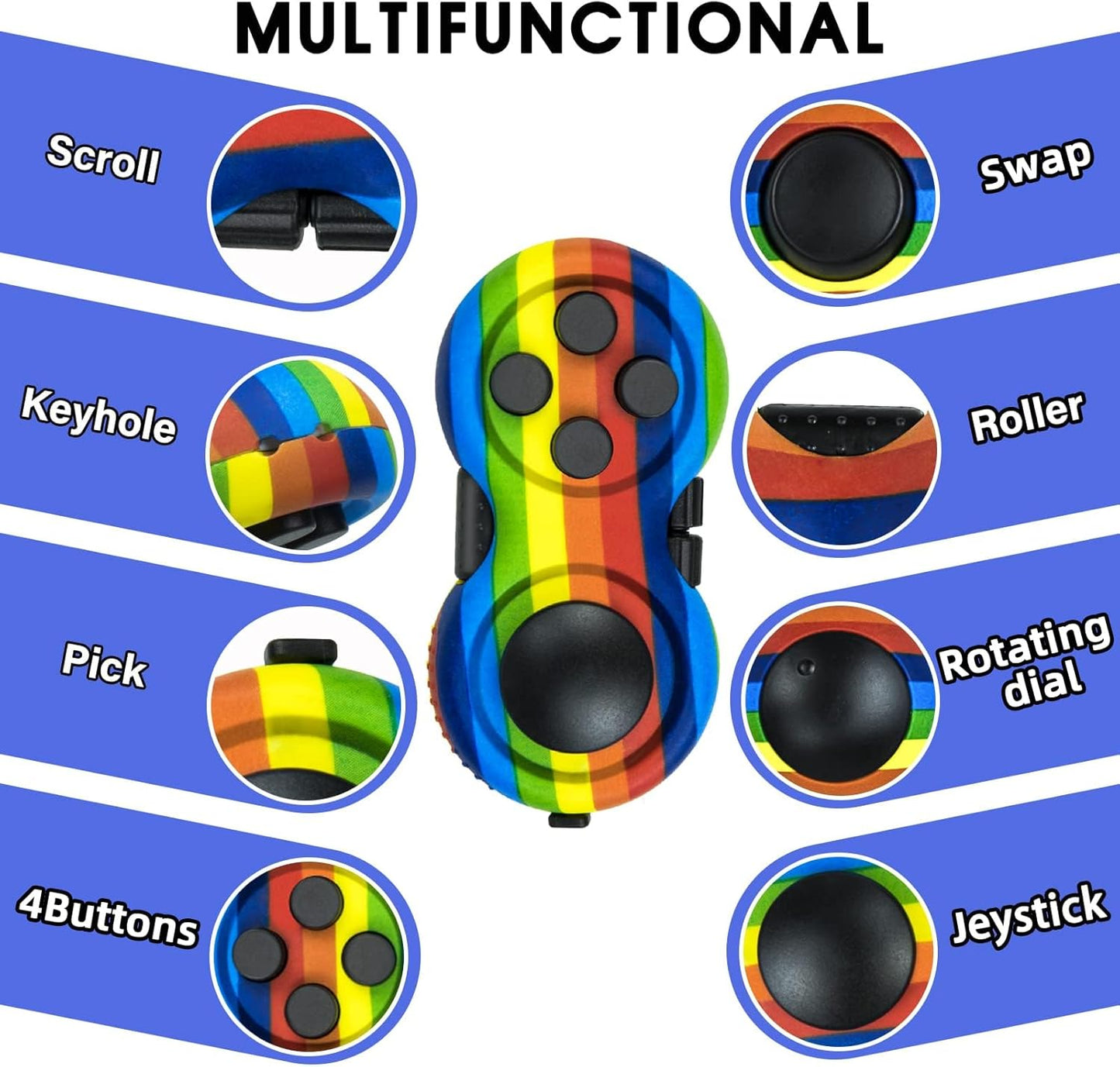 WTYCD Original Fidget Toy Game, Rubberized Classical Controller Fidget Concentration Toy with 8-Fidget Functions and Lanyard - Excellent for Relieving Stress and Anxiety