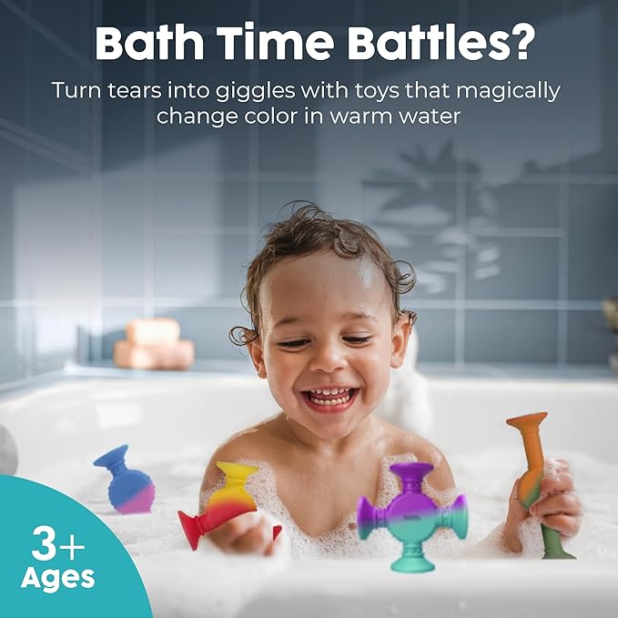 BUNMO Bath Toys Suction - Connect, Build, Create - Bath Toys - Hours of Fun & Creativity - Fine Motor Skills - Stimulating Sensory Toys - Non-Mouthable Toy 3+ - Color Changing 10 Pack