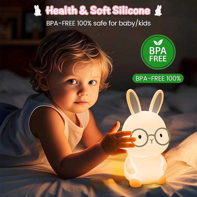 Bunny Night Light, Rabbit Lamp for Kids, Rechargeable LED Nightlight for Easter Gift,Silicone Bedside Lamp with Touch Color Changing,3 Levels Dimmable/Timmer Nursery Bedroom Light,Room Decor