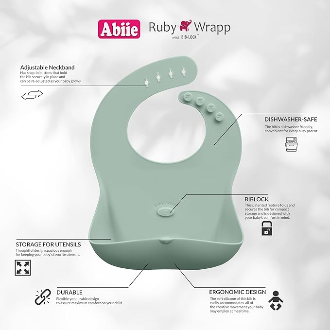 Abiie Ruby Wrapp Silicone Bibs for Babies with Front Pocket - Waterproof Bib - Stain Resistant - Silicone Toddler Bibs