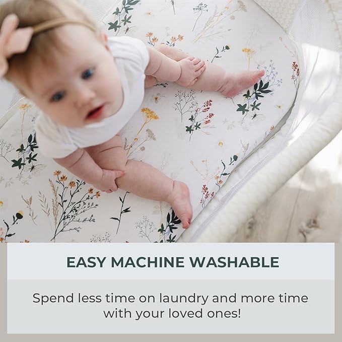 Pobibaby - 2 Pack Premium Bassinet Sheets for Standard Bassinets - Ultra-Soft Jersey Knit, Stylish Floral Pattern, Safe and Snug for Baby (Wildflower)