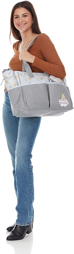 Disney Cudlie Diaper Tote Bag for Moms | Large Spacious Travel Diaper Tote for Baby Boy and Girl | 17-Inches Wide Multi-Functional Baby Bag with Cute Patterns