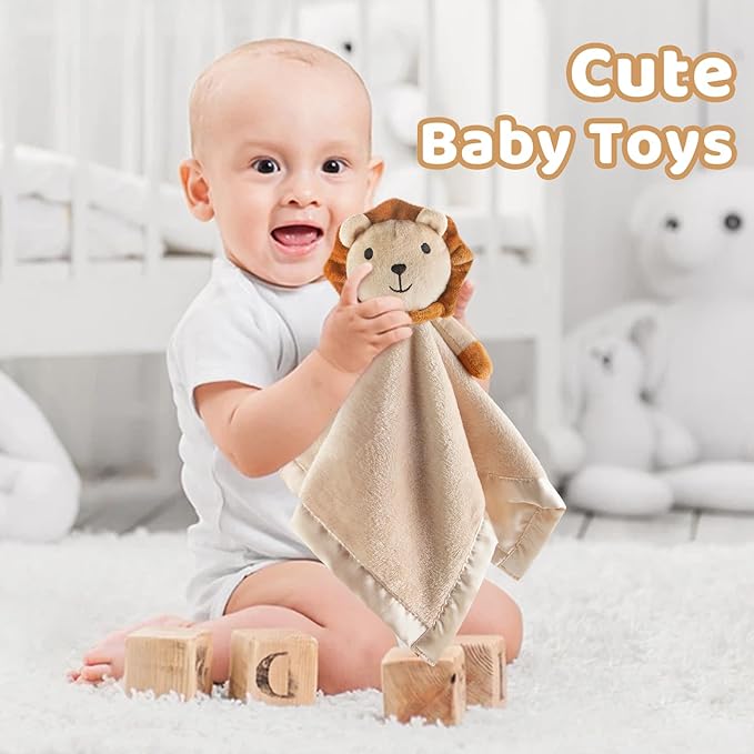 Pro Goleem Lion Security Blanket, Soft Lovey Unisex Lovie Baby Gift for Newborn Boys and Girls Snuggle Toy Stuffed Animal 16 Inch