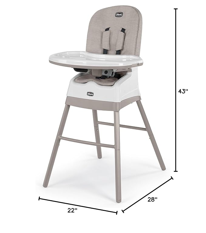 Chicco Stack® Hi-Lo 6-in-1 Multi-Use Convertible High Chair, Reclining High Chair for Babies and Toddlers Easy-Clean Baby Booster Toddler Seat Combo | Sand/Beige