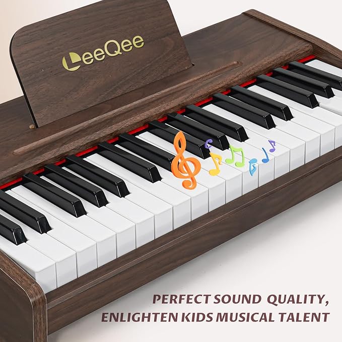 LeeQee 37-Key Wooden Kids Piano Keyboard - Electronic Music Toy with Pro Sound, Educational Learning Modes & Portable Power - Best Toddler Educational Gift for Aspiring Musicians