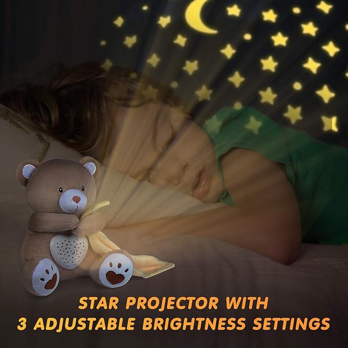 BEREST Rechargeable Baby Sleep Soother Bear, Mom's Heartbeat & Lullabies, White Noise Sound, Nursery Decor Night Light Projector, Toddler Crib Sleeping Aid, Baby Shower Gifts