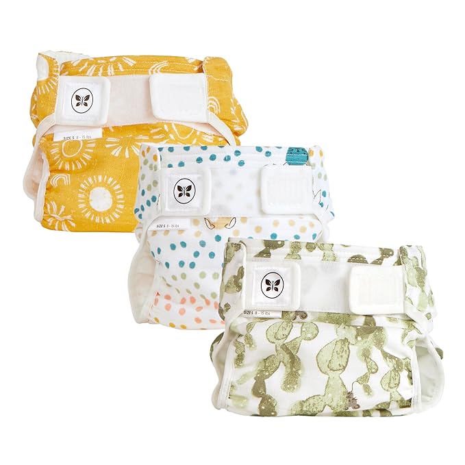 Honest Hybrid Cloth Diaper Covers with Pocket-Sling, Small (8-15 lbs), Stops Nighttime Leaks, Use with Boosties Disposable Diaper Pad or Reusable Insert, 3 Pack of Cotton Muslin Covers