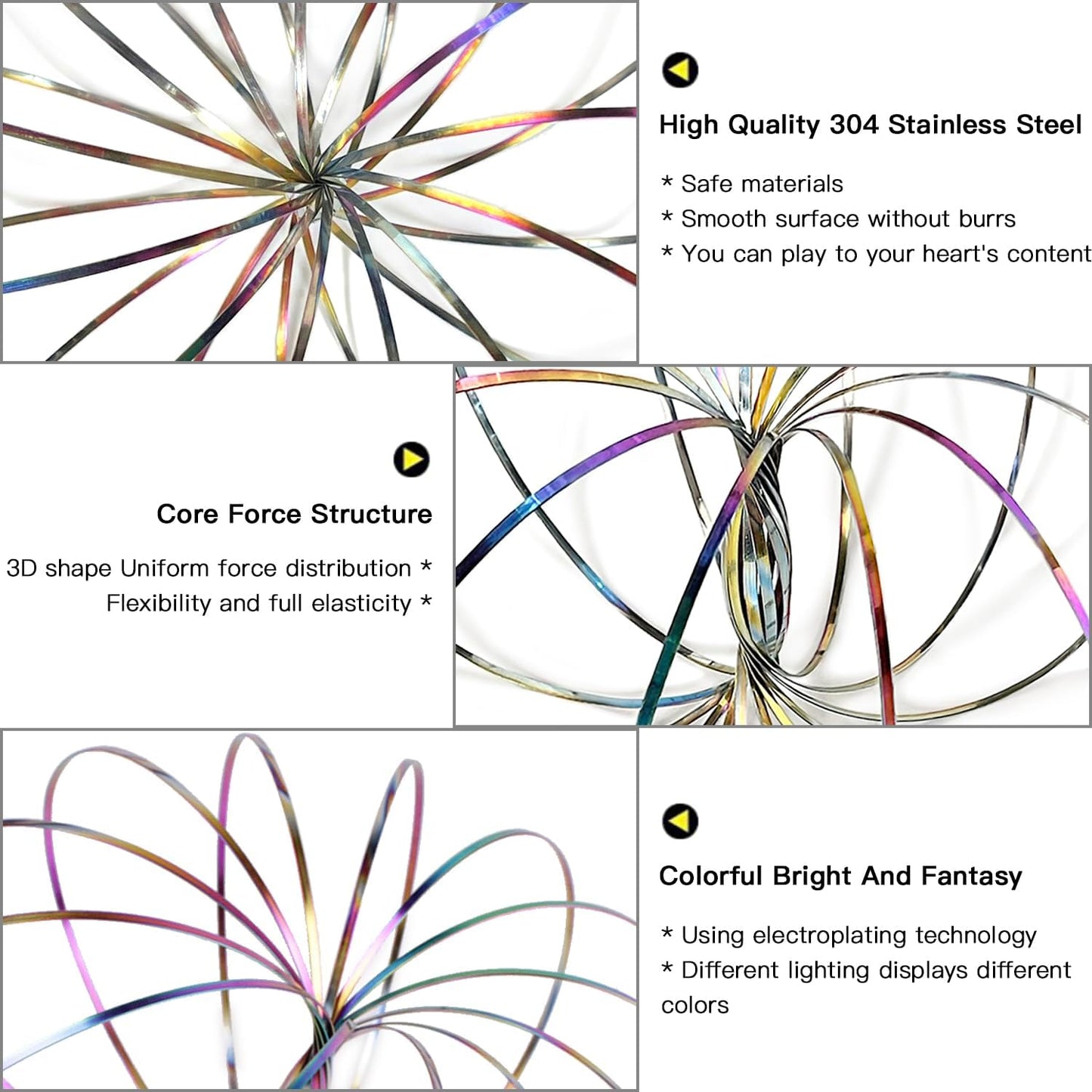 Jishi Flow Ring Magic Bracelet Fidget Arm Spinner Toy - Stainless Steel Metal Spiral Spinning Rings - Rainbow Iridescent