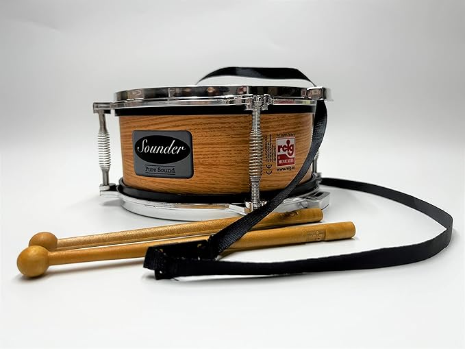 Tap-Along Sounder Snare Drum with Double Sided Batter Head Toy Tambourine Drum for Kids, Musical Instrument for Children 12 Months and Up Realistic Look with 2 Drum Sticks 7x7x3.5