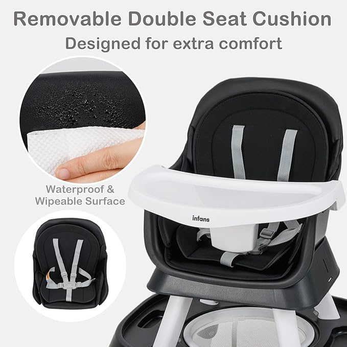 INFANS 9 in 1 High Chair, Convertible Baby Highchair for Babies and Toddlers, Table and Chair Set Building Block Infant Dining Booster Seat, Kids Stool with Activity Children Play Kitchen(Black)