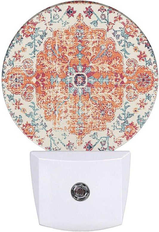 Boho Mandala Night Light Vintage Floral Flowers Carpet Pattern Night Lights Plug into Wall 0.5W LED Lighting Auto on/Off for Hallway Stairway Kitchen Home Decor