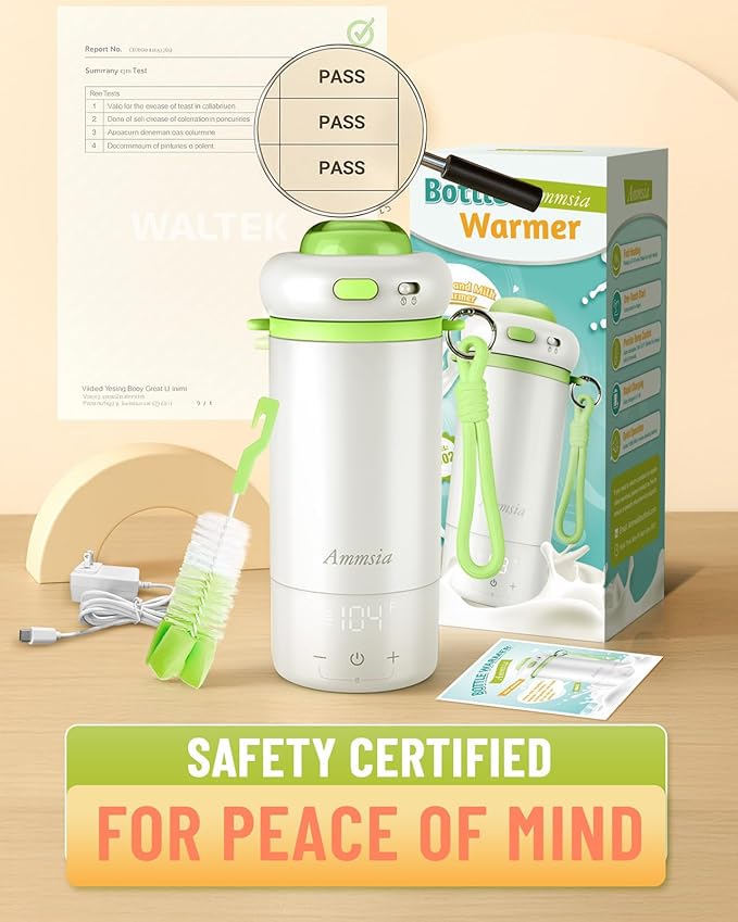 Portable Bottle Warmer for Travel – Fastest Heating & Charging & Long Battery Life, Fits Global 100-240V, Sterilization & Water Quality Test Mode, 17Oz Baby Milk Warmer for Breastmilk, Formula, Water