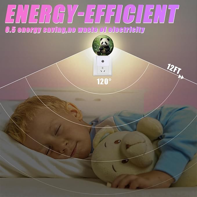Cute Panda Night Light Animals Night Lights LED Lamp Round Plug into Wall Nightlight with Dusk to Dawn Sensor Home Hallway Stairway Kitchen Decor