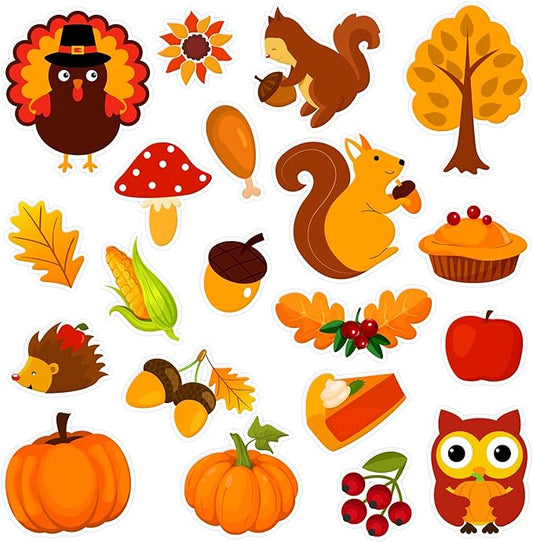 40 PCS Fall Thick Gel Cling Autumn Window Gel Clings Decals Stickers for Kids, Toddlers and Adults Home Airplane Classroom Nursery Thanksgiving Party Supplies Decorations Removable and Reusable