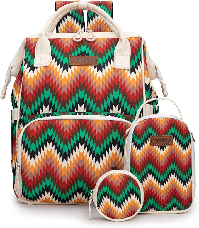 Montana West Wrangler Callie Diaper Bag Backpack with Pacifier Case, Crossbody Bottle Bag and Stroller Straps Western Pattern Multifunction Baby Travel Bag Set WG2216-9110TN