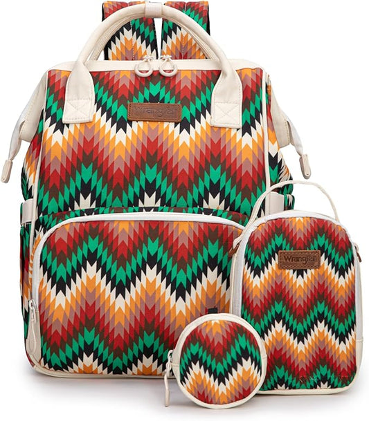Montana West Wrangler Callie Diaper Bag Backpack with Pacifier Case, Crossbody Bottle Bag and Stroller Straps Western Pattern Multifunction Baby Travel Bag Set WG2216-9110TN