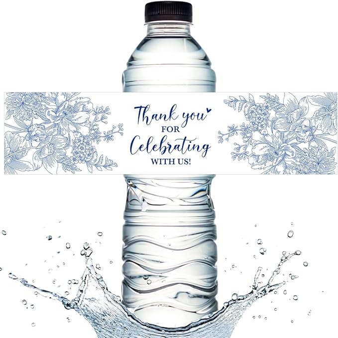 100PCS Wedding Water Bottle Labels Waterproof Greenery Floral Wraps Sticker for Water Bottle Baby Shower Bottle Label for Bridal Shower Party Thanks A18