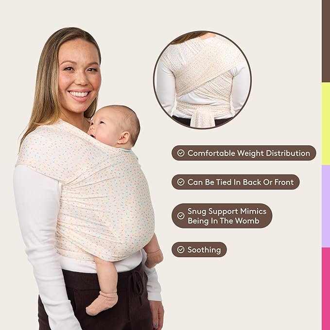 Baby Tula Stretchy Tencel™ Baby Wrap Carrier – Soft Newborn & Infant Wrap Sling, Ergonomic Hands-Free Baby Carrier, Breathable & Adjustable, Eco-Friendly for 8–25 lbs - Confetti