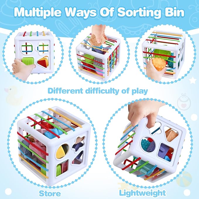 Baby Toys 6-12 Months, Montessori Toys,Baby Teething Toys, Sensory Bin Toy, Stacking Building Blocks & Rings Infants,Sorting Sensory Learning Gift for Toddlers for Toddlers 0-3-6-9-12 Month, 5 in 1