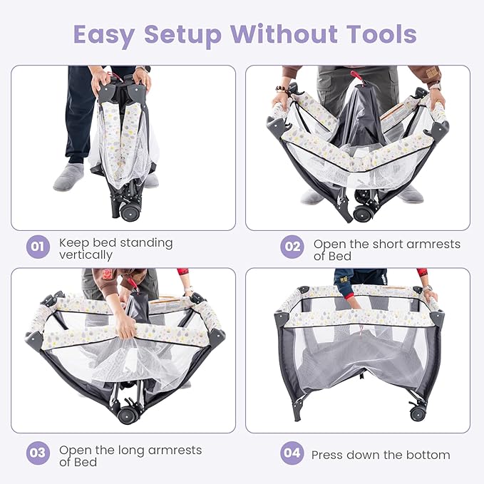 Costzon 3 in 1 Pack and Play with Bassinet, Portable Baby Playard with Changing Table, Music Box, Whirling Toys, Wheels/Brake, Basket, Bag, Foldable Infant Bassinet for Baby Toddlers Indoor Outdoor