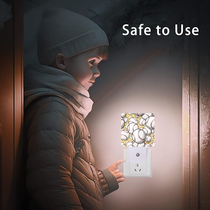 Ball Night Light,Baseball Softball Plug-in Night Lights with Dusk-to-Dawn Sensor for Bedroom, Bathroom and Living Room 0.5W Sleep Friendly Ideal for Women/Girls/Boys Gift